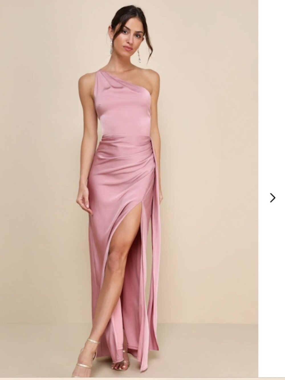 Lulus Signature Elegance Rose Satin One-Shoulder Maxi Dress, size Small, NWT